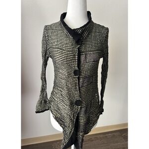 Deborah Cross Textile Artist Striped Crinkle Blouse Black Gold Art To Wear Goth